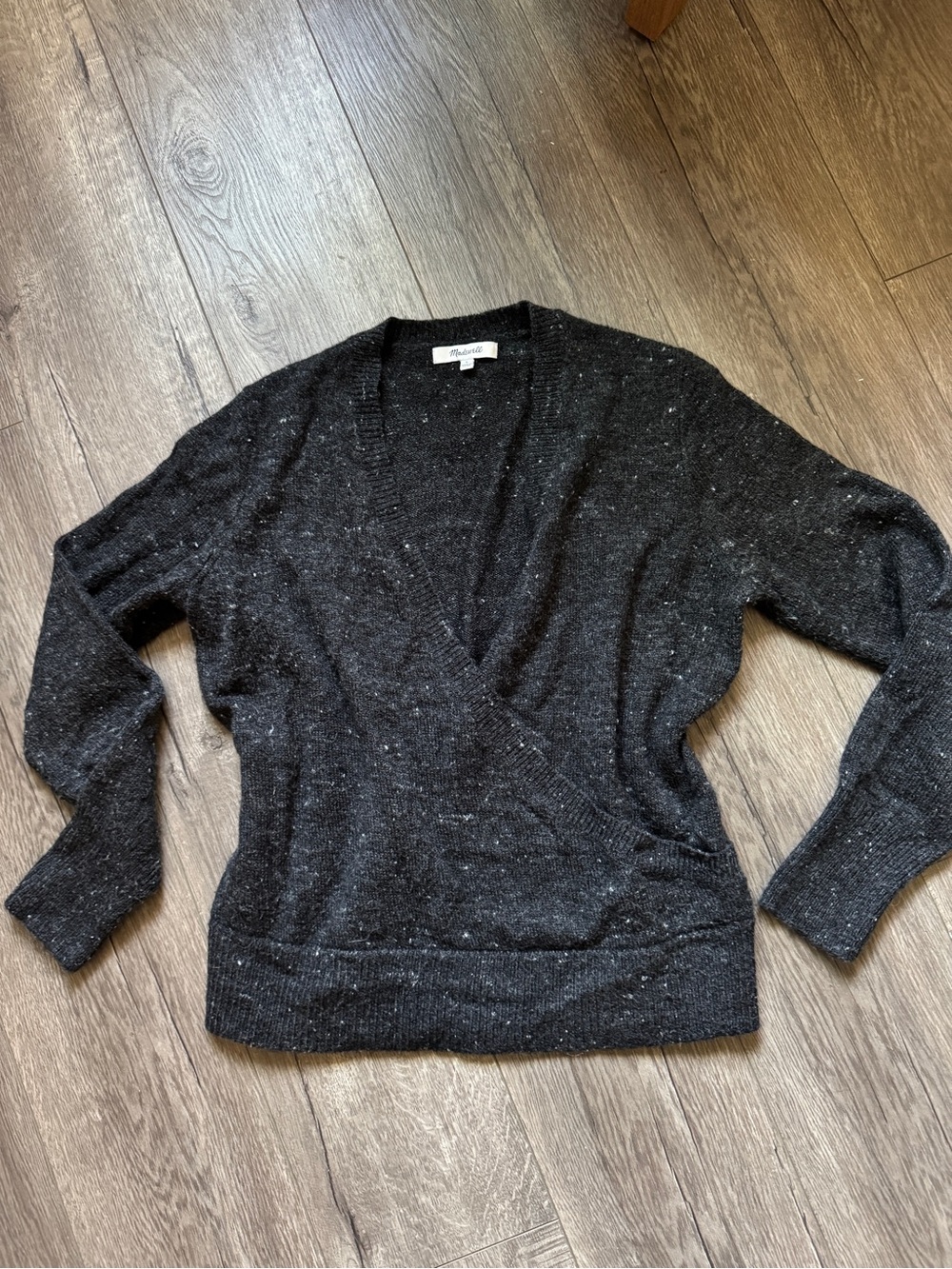 Madewell Black Speckled V-Neck Wrap Sweater